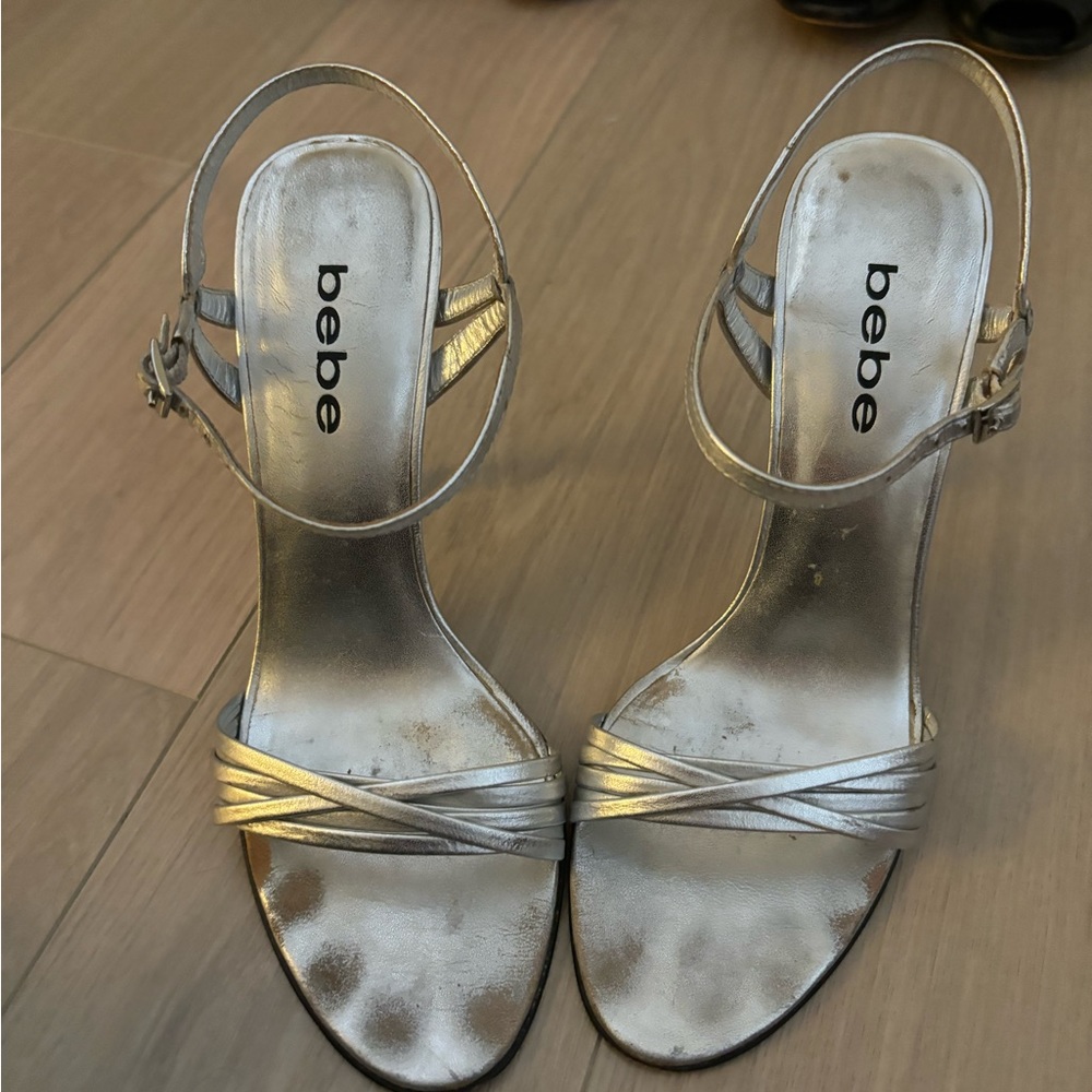 BEBE silver heels